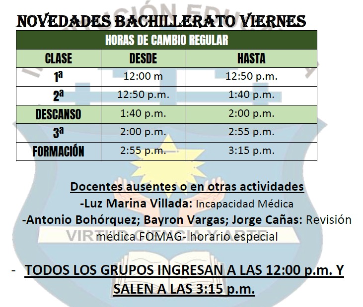 HORARIO VIERNES 11 DE ABRIL - BACHILLERATO